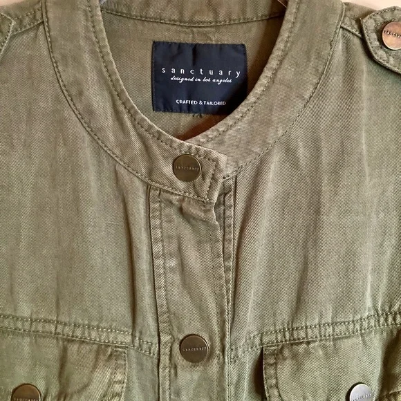Sanctuary Army Style Utility Jacket Snap Front Pockets Olive Green Size S or M - Picture 5 of 14